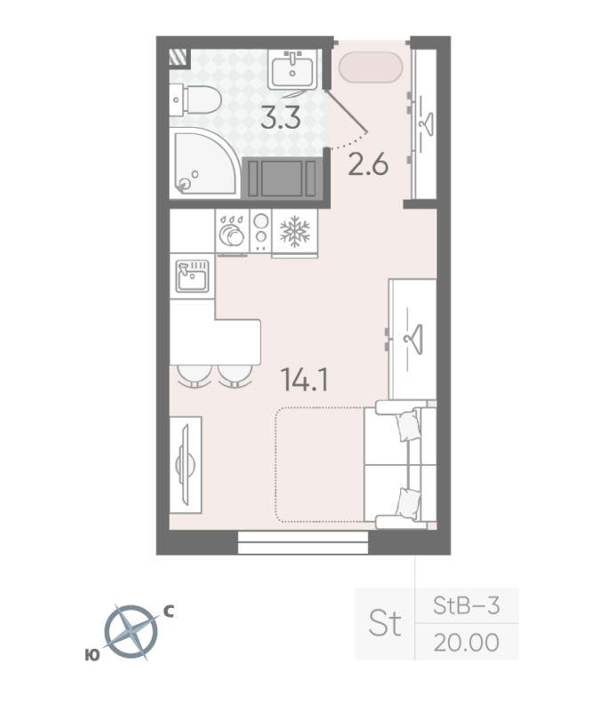 Студия 20 м²