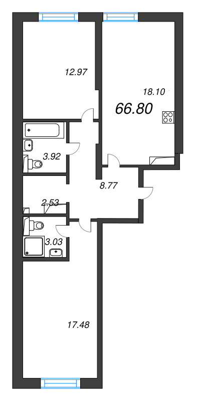3 ккв (Евро) 66,8 м²