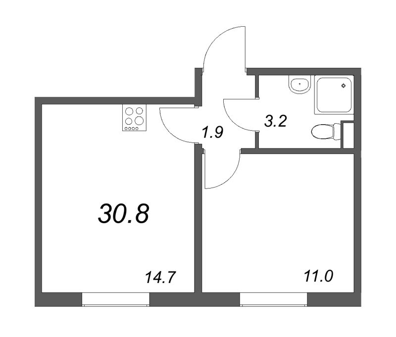 1 ккв 30,8 м²
