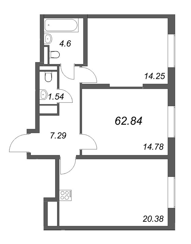 3 ккв (Евро) 62,8 м²