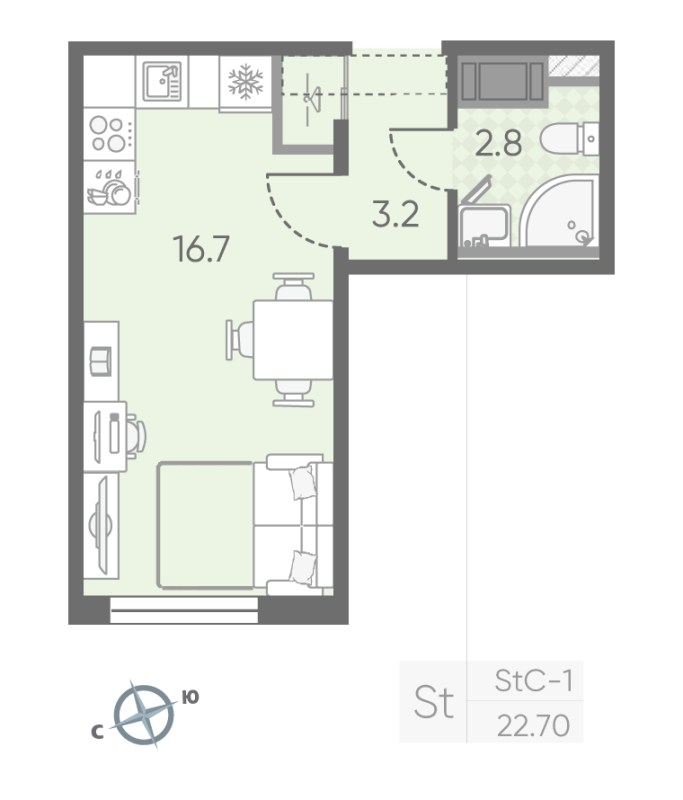 Студия 22,7 м²
