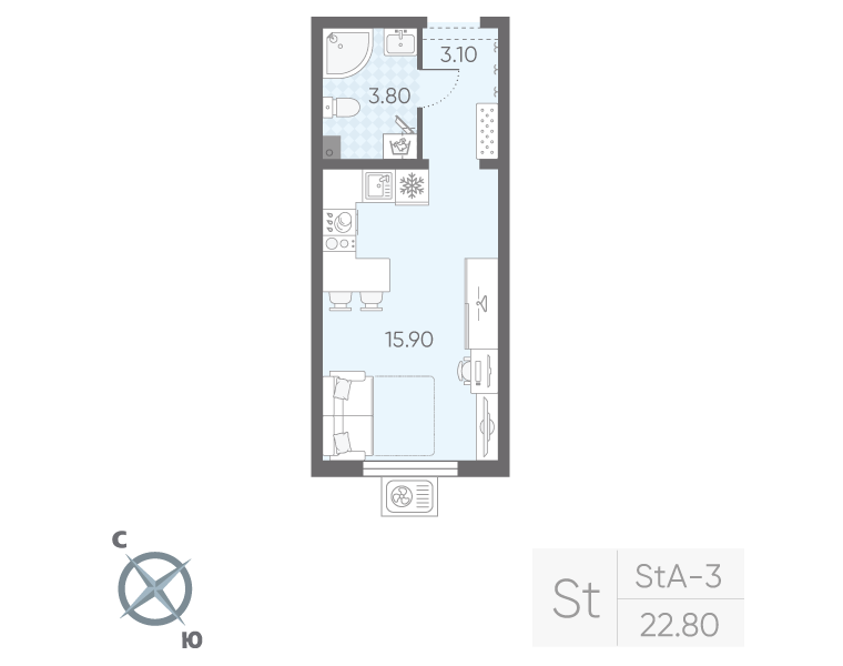 Студия 22,8 м²