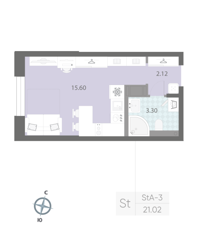 Студия 21 м²