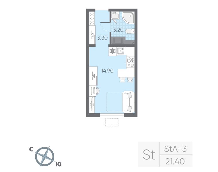 Студия 21,4 м²