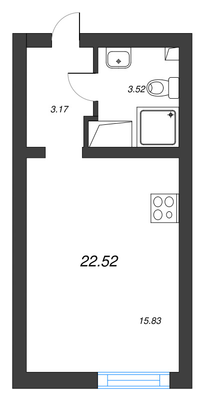 Студия 22,5 м²