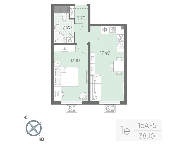 2 ккв (Евро) 38,1 м²