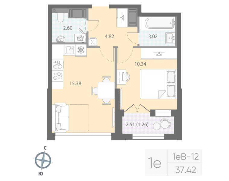 2 ккв (Евро) 37,4 м²