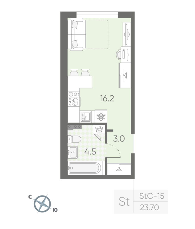 Студия 23,7 м²
