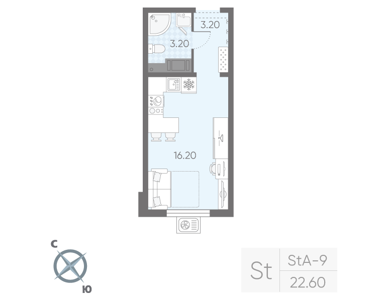 Студия 22,6 м²