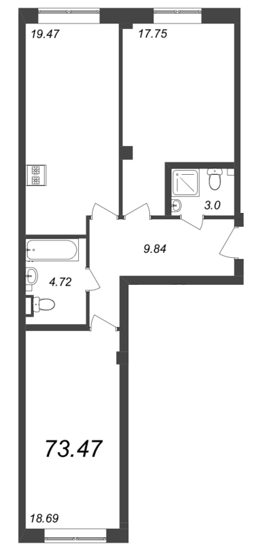 3 ккв (Евро) 74,2 м²