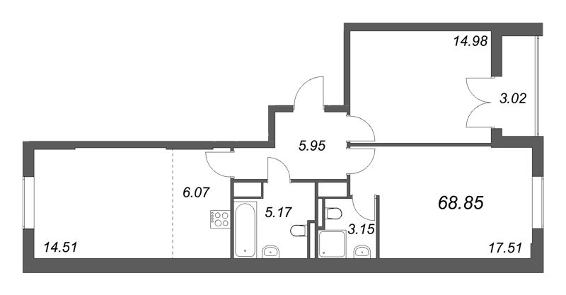 3 ккв (Евро) 68,9 м²