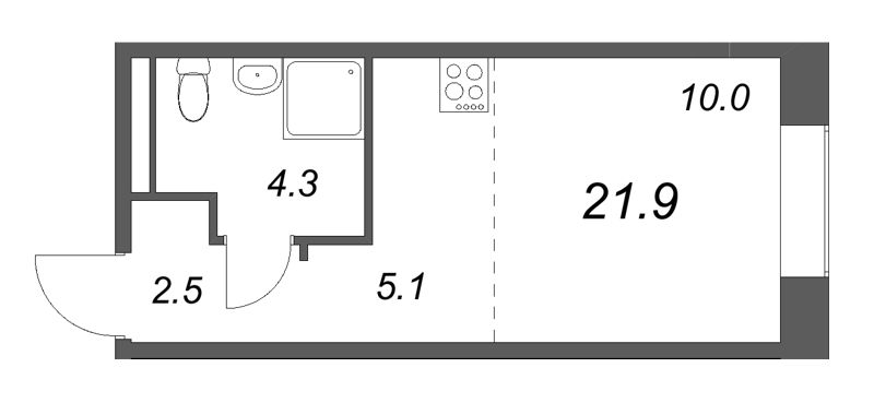 Студия 21,9 м²