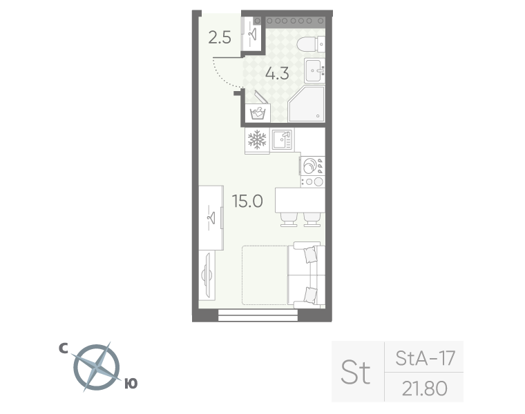 Студия 21,8 м²