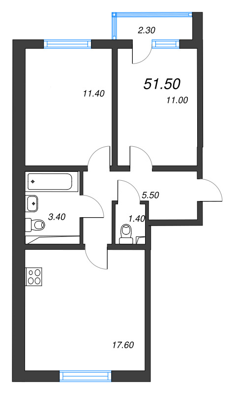 3 ккв (Евро) 51,5 м²