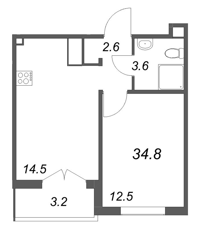 1 ккв 34,8 м²