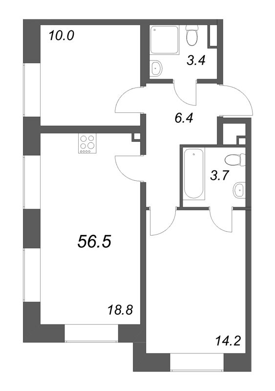 3 ккв (Евро) 56,5 м²