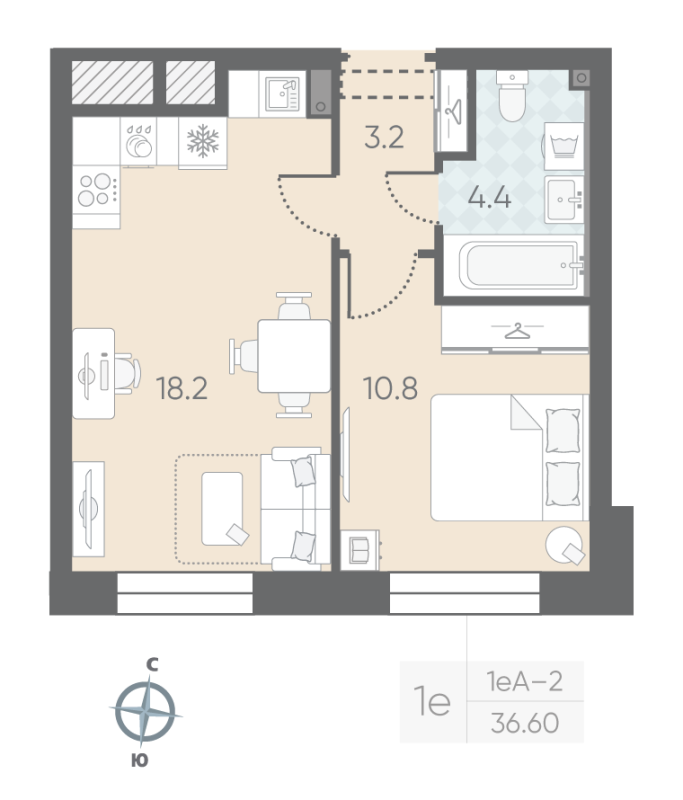 2 ккв (Евро) 36,6 м²