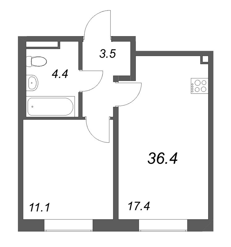 2 ккв (Евро) 36,4 м²
