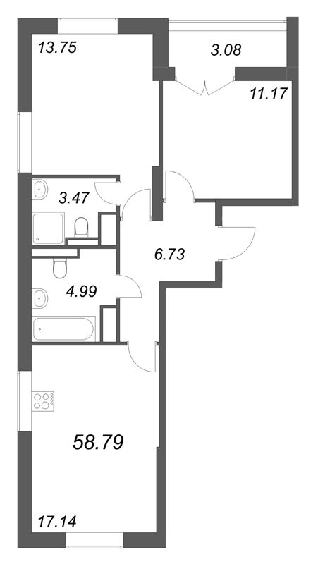 3 ккв (Евро) 58,8 м²