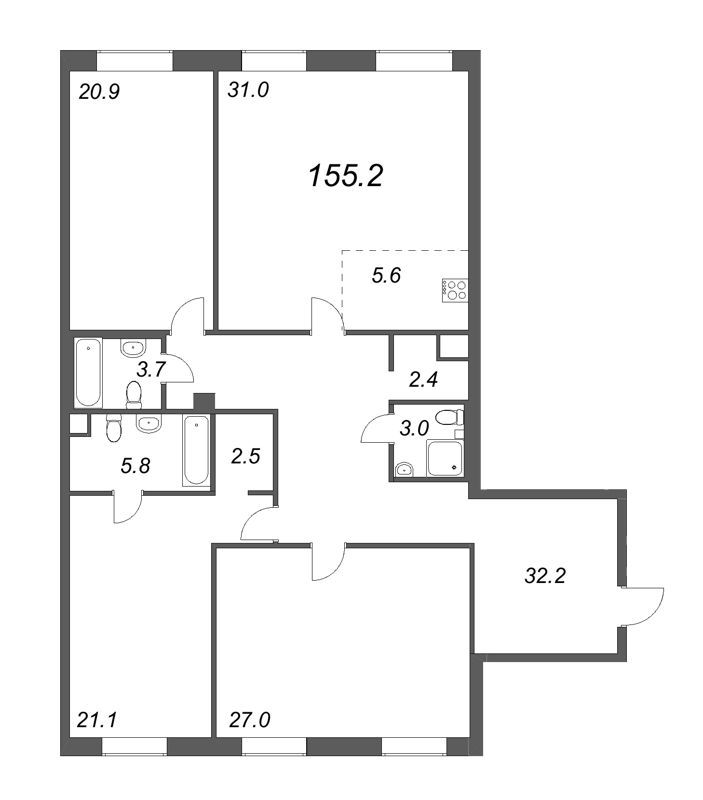 4 ккв (Евро) 155,9 м²