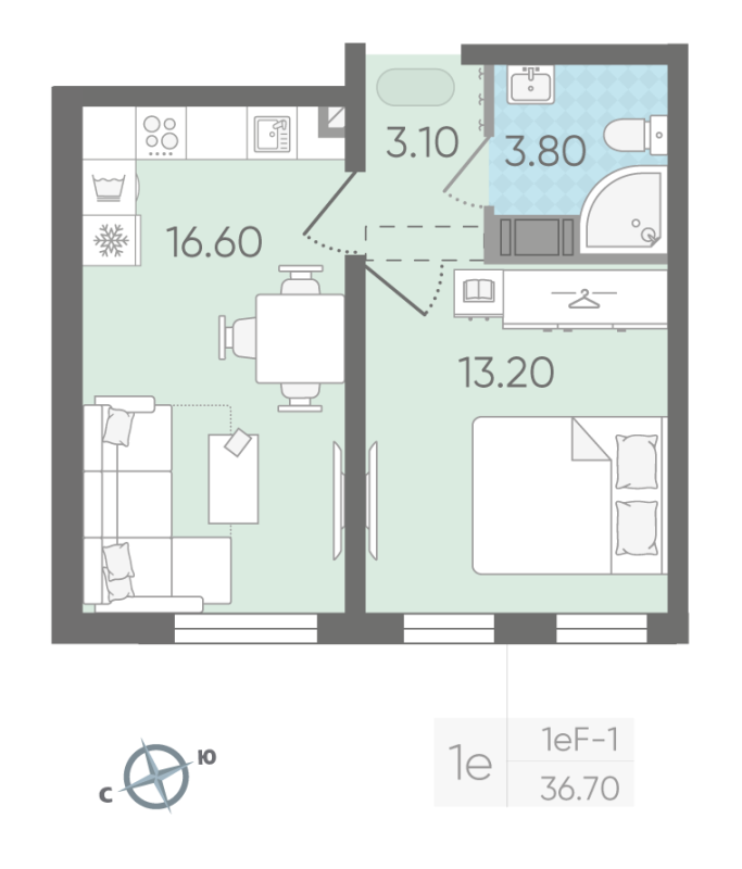 2 ккв (Евро) 36,7 м²