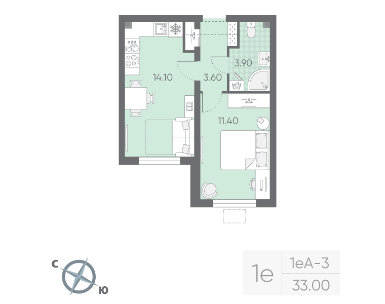 1 ккв 33 м²