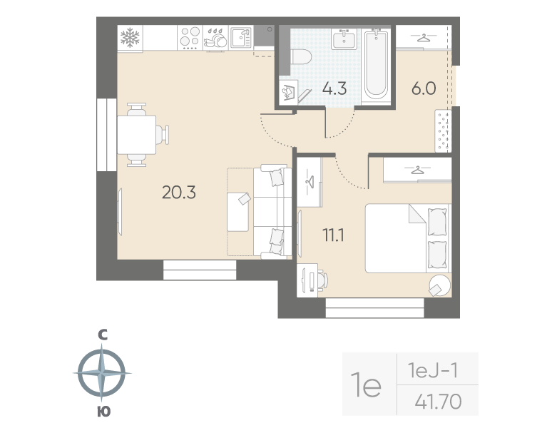 2 ккв (Евро) 41,7 м²