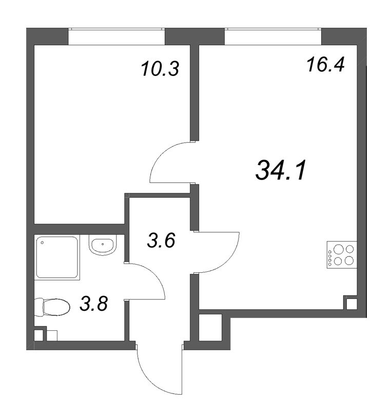2 ккв (Евро) 34,1 м²