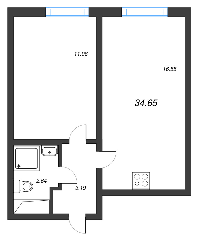 2 ккв (Евро) 34,7 м²
