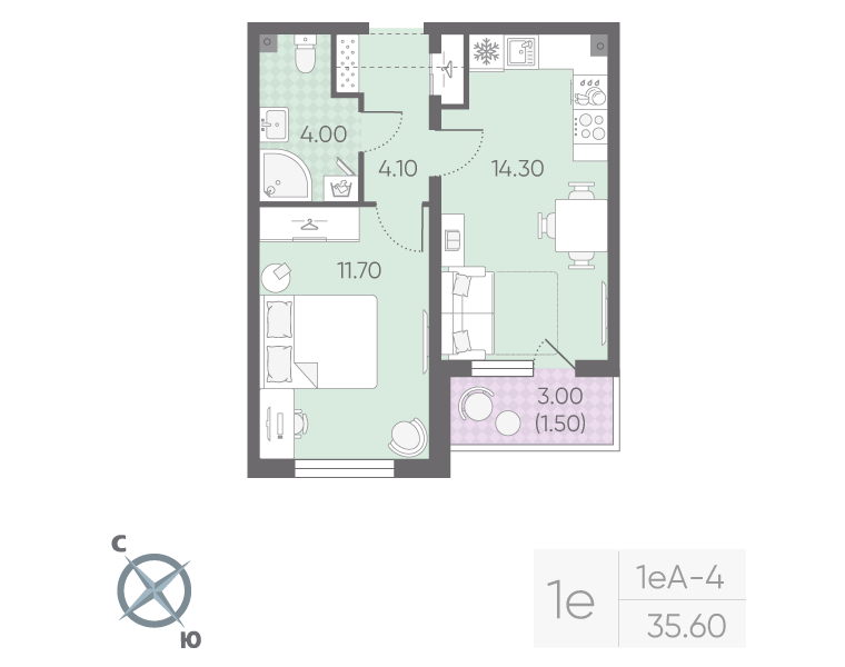 1 ккв 35,6 м²