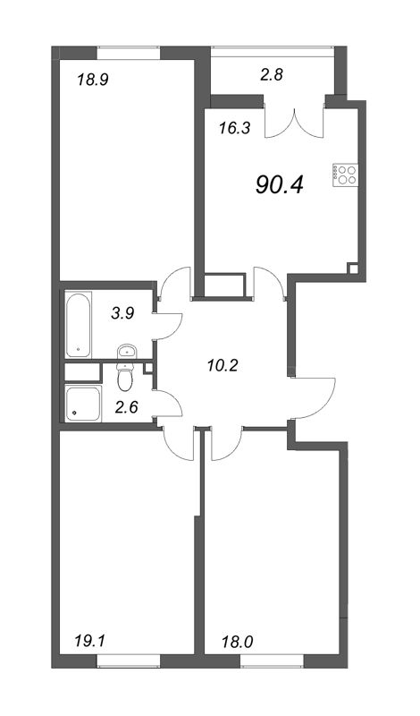 4 ккв (Евро) 89,4 м²