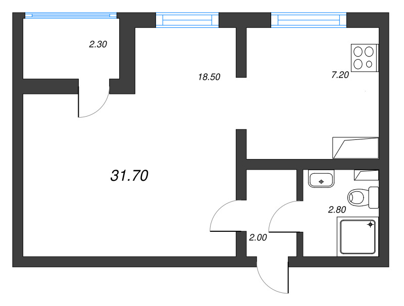 1 ккв 31,7 м²