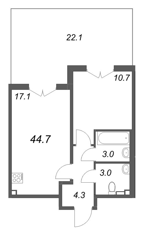 2 ккв (Евро) 44,7 м²