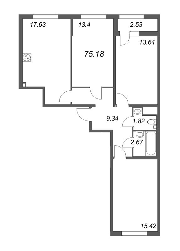 4 ккв (Евро) 74,7 м²
