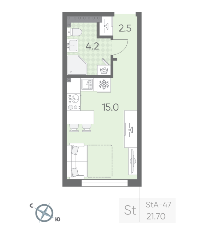 Студия 21,7 м²