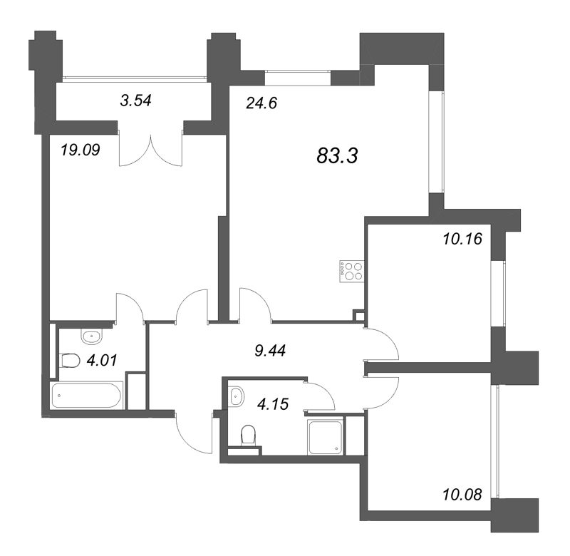 4 ккв (Евро) 83,3 м²