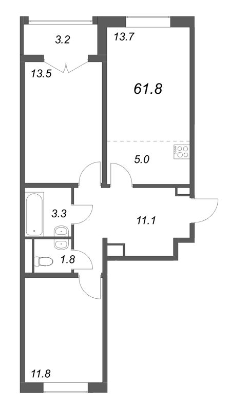 3 ккв (Евро) 61,8 м²
