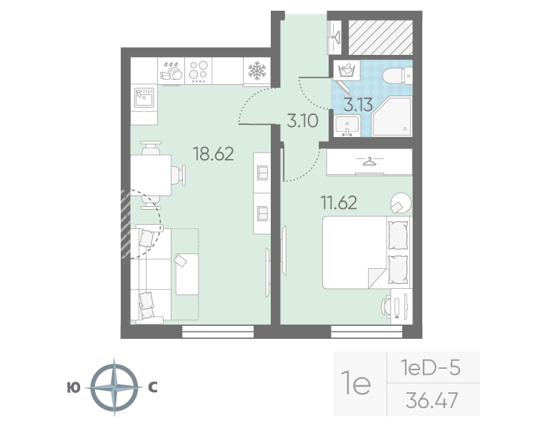 2 ккв (Евро) 36,5 м²