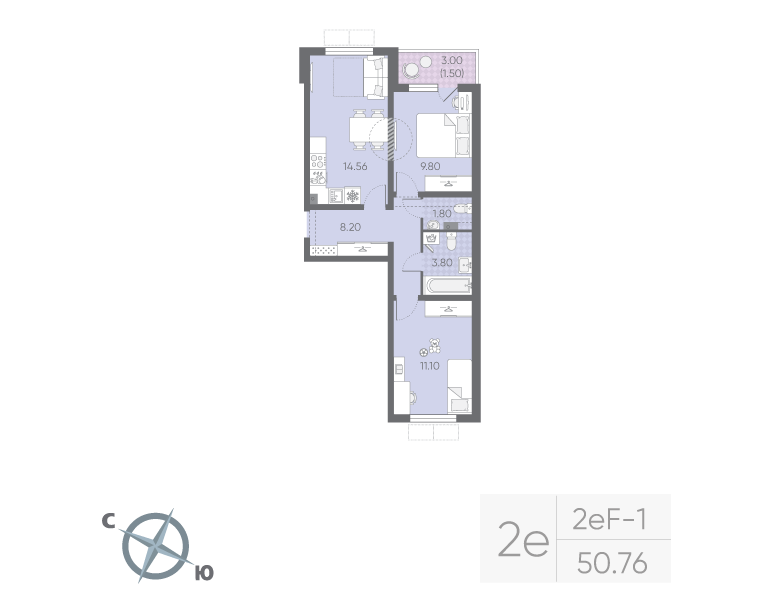 2 ккв 50,8 м²