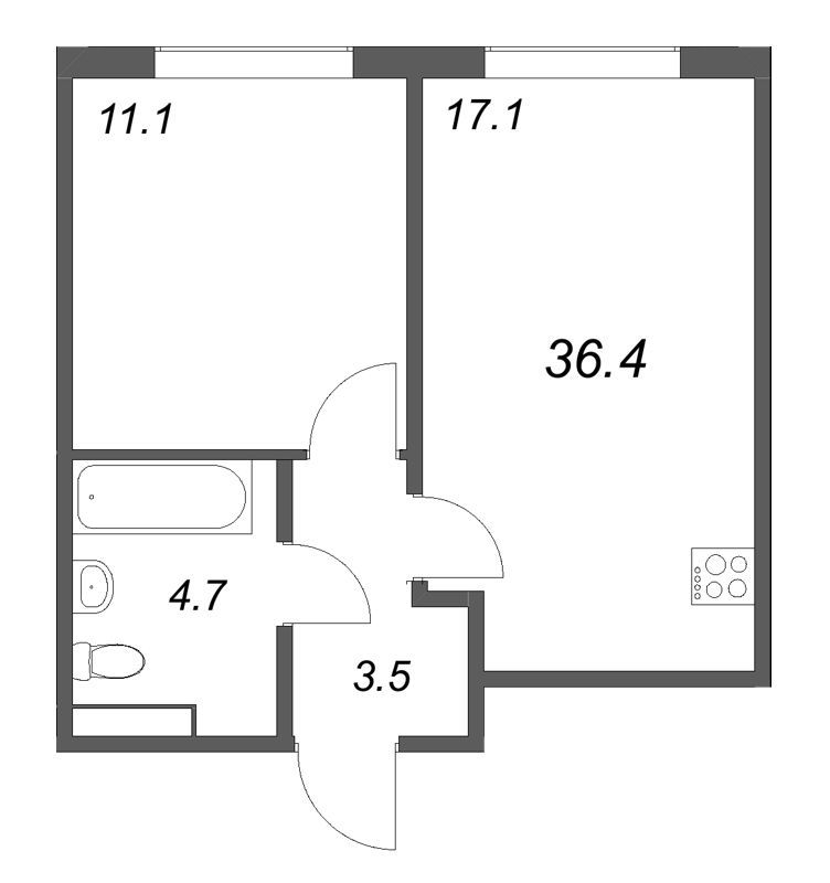 2 ккв (Евро) 36,4 м²