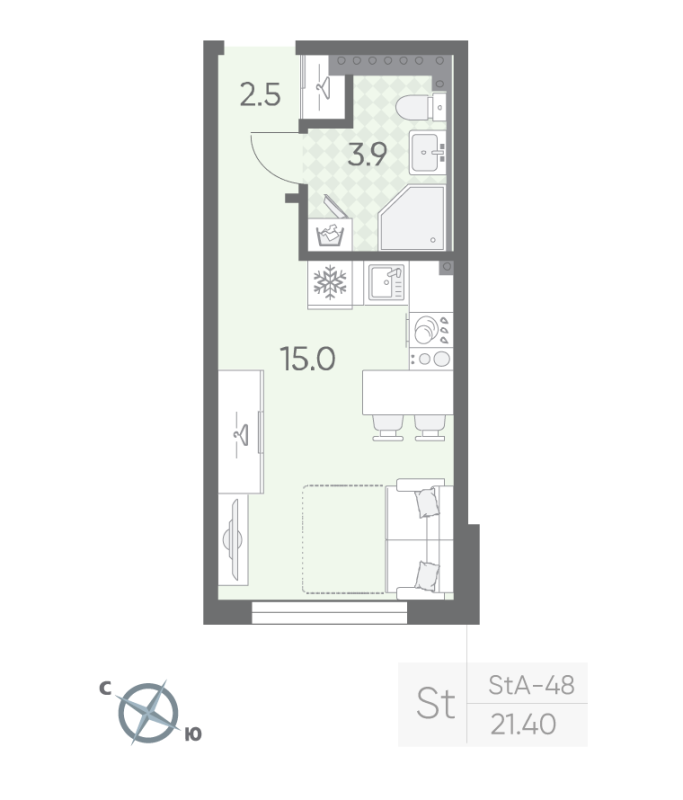 Студия 21,4 м²
