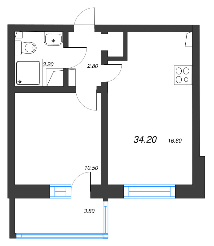 2 ккв (Евро) 34,2 м²
