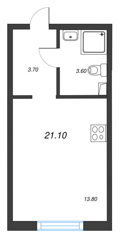 Студия 21,1 м²