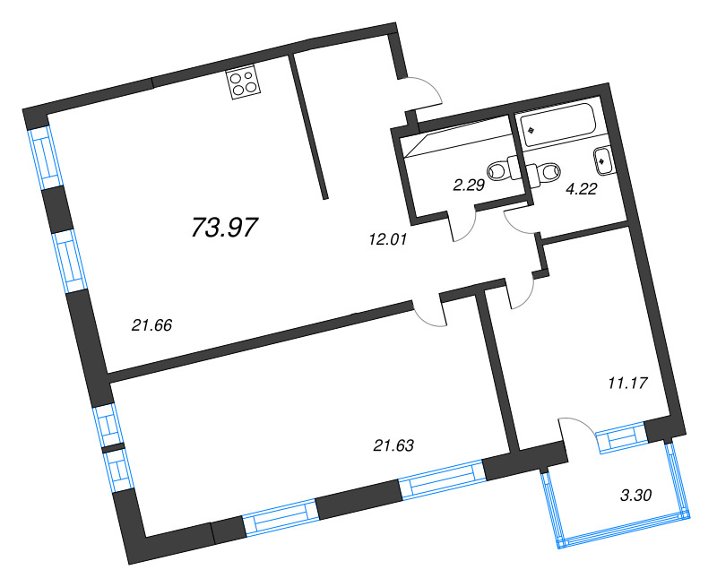 3 ккв (Евро) 74 м²