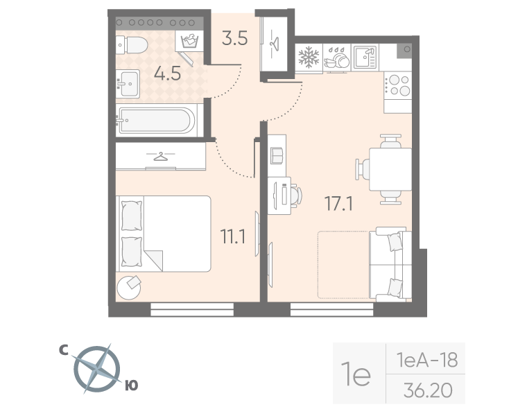 2 ккв (Евро) 36,2 м²