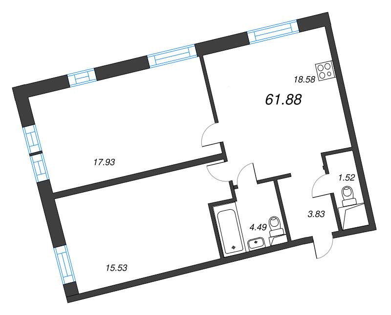 3 ккв (Евро) 61,9 м²