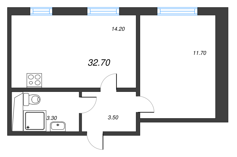 1 ккв 32,6 м²