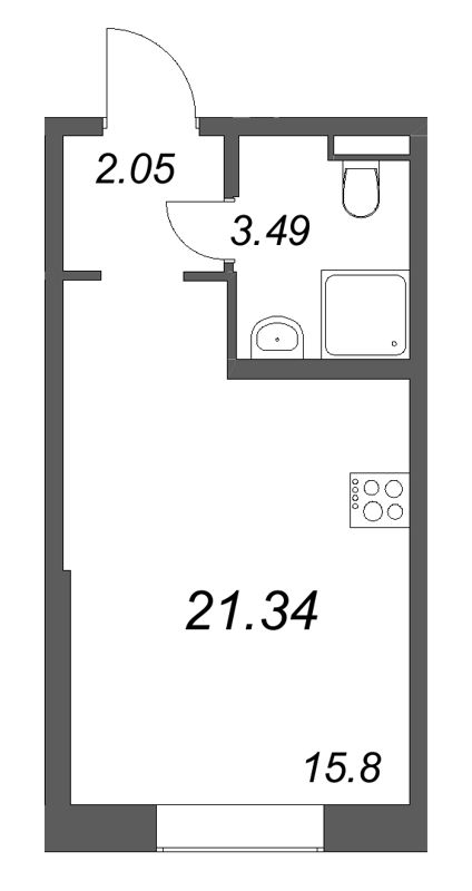 Студия 21,3 м²