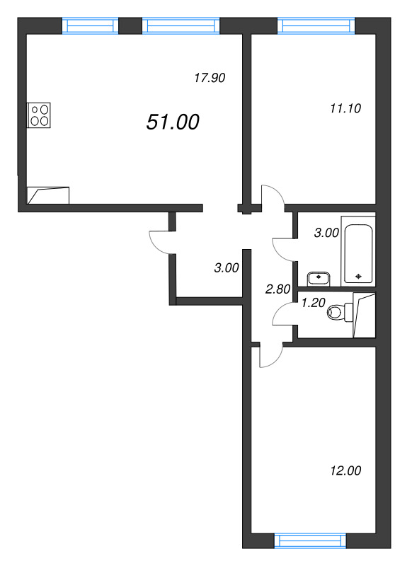 3 ккв (Евро) 51 м²