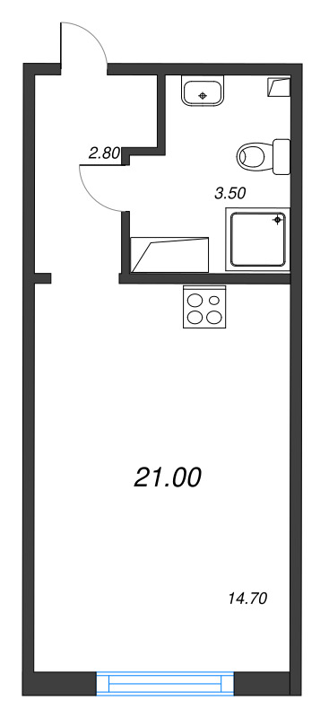Студия 21 м²